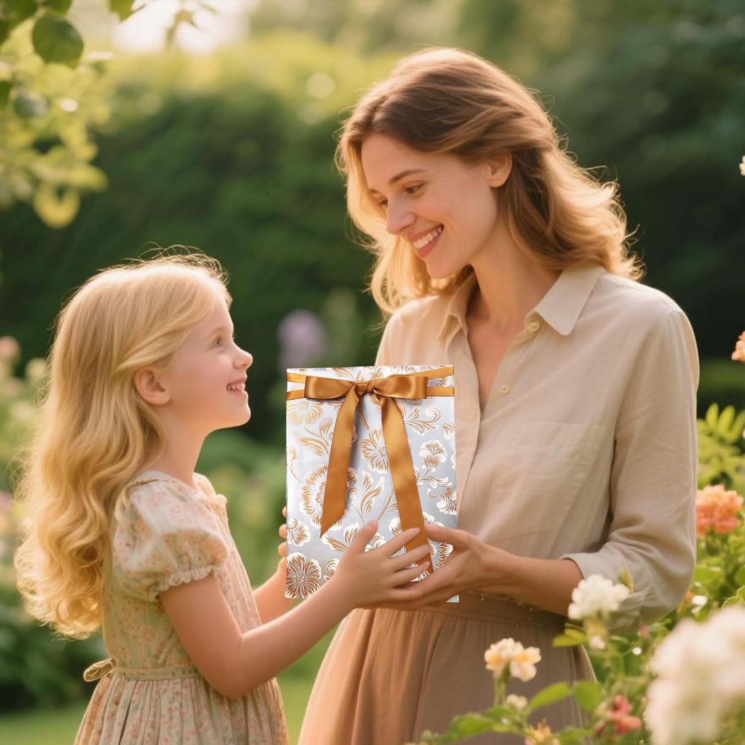 Reversible Floral Wrapping Paper Roll For Women Girls, Elegant Peony Design For Wedding, Mother’S Day, Bridal Shower & Birthday, 17Inch X 33 Feet