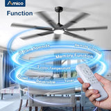 66 Inch Black Ceiling Fan with Light and Remote 6 Speed Dimmable Indoor Outdoor