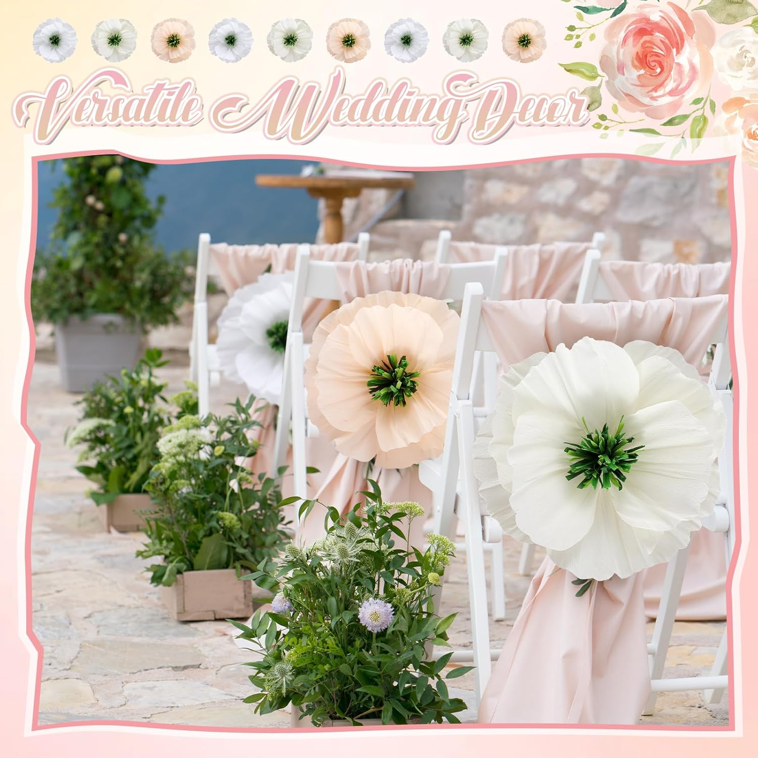 3 Pcs 15.7 Inch Valentine Giant Paper Flowers Artificial Flower Decoration 3D Paper Decorations For Wall Birthday Party Wedding Banquet Background Arrangements Photography Props(White)