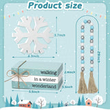 5Pcs Winter Wooden Tiered Tray Decor, Wooden Book Stacks Bundle With Snowflake Table Decor, Blue Xmas Rustic Farmhouse Tabletop Centerpieces Home Kitchen Decoration