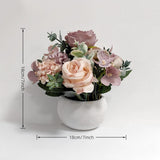 Artificial Flower Mini Potted Plant Set, Purple Peony Hydrangea Greenery + Papier Mâché Round Vase, Small Fake Plant Pot Decoration For Office, Bedroom, Living Room