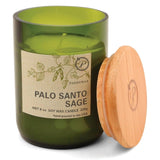 Paddywax Eco Green Collection Soy Wax Blend Candle in Glass Jar, Palo Santo Sage Scent, Green Vessel with Wood Lid, 8 oz
