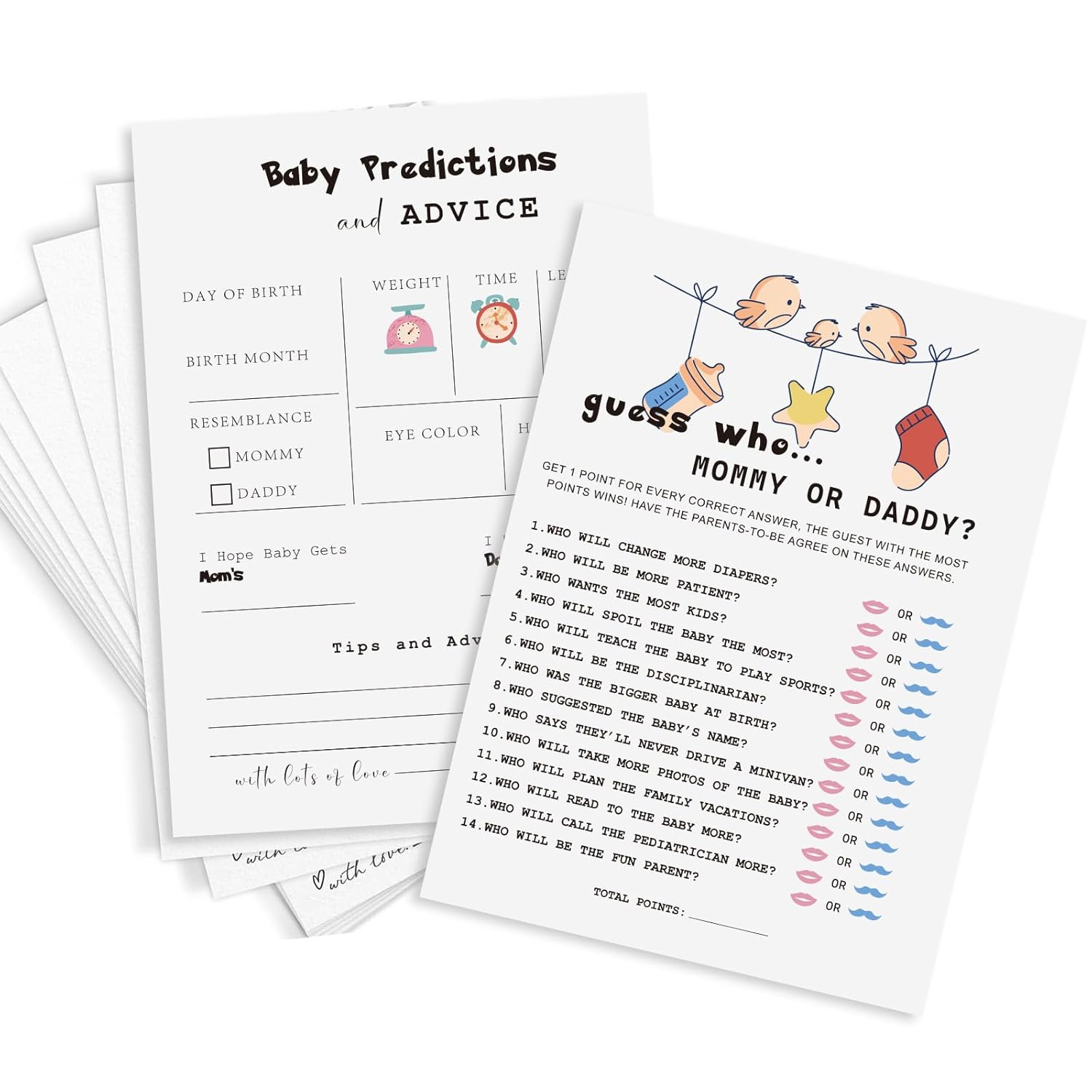 Baby Predictions & Advice Cards For New Parents, Mommy Or Daddy Guess Who Baby Shower Game - 2 Game 40 Pcs Double Sided Cards, Wishes For Mommy & Daddy, Gender Reveal Boy Or Girl