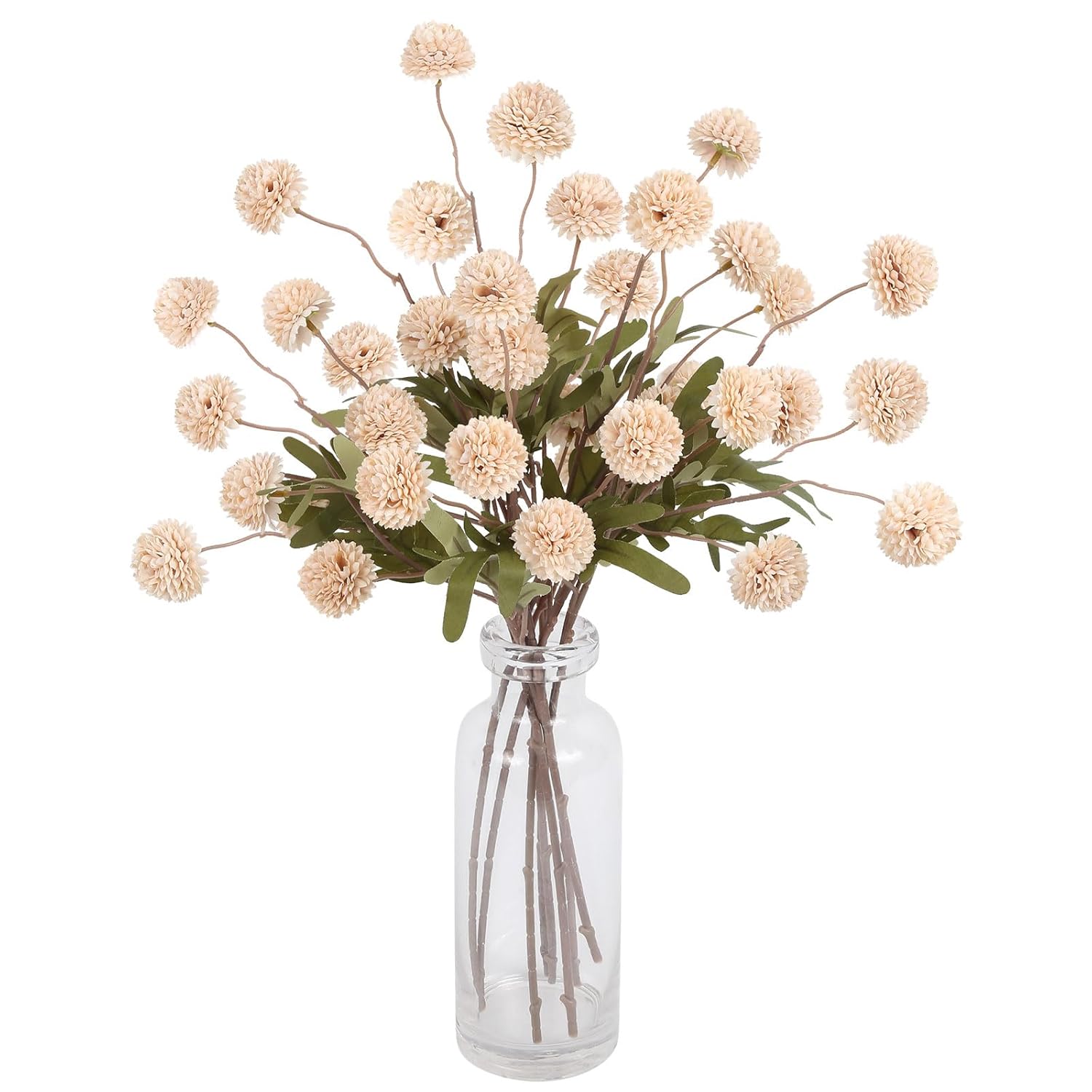 Beige Faux Kiku Flowers 8Pcs Artificial Chrysanthemum 20.47” Fake Mum Pom Pom Flowers For Wedding Centerpieces Party Silk Flowers For Home Decor Indoor