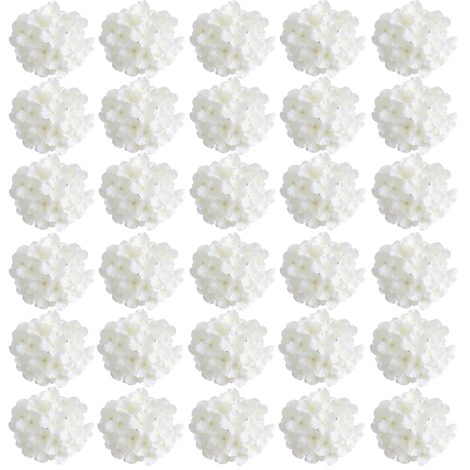 30 Pcs Hydrangea Flowers Artificial Flowers Silk Hydrangea Flowers Head With Stem, Used For Home Wedding Party Decoration (Ivory)