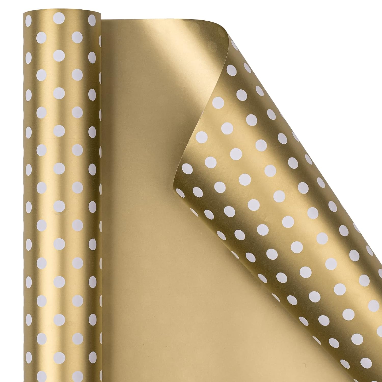 30 Inch Reversible Gold Wrapping Paper - Gold And Polka Dot Wrapping Paper For Birthday, Christmas, Wedding, Baby Shower - 30 Inch X 33 Feet