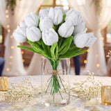 20 Pcs Artificial White Tulip Flowers 13.8" Valentines Bouquet Completed Pipe Cleaners Chenille Knitted Flowers Fake Tulip For Valentines Wedding Mother'S Day Gift Birthday Home Decor
