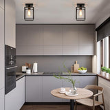 3 Pack Farmhouse Semi Flush Mount Ceiling Lights Black Metal Frame with Clear Glass
