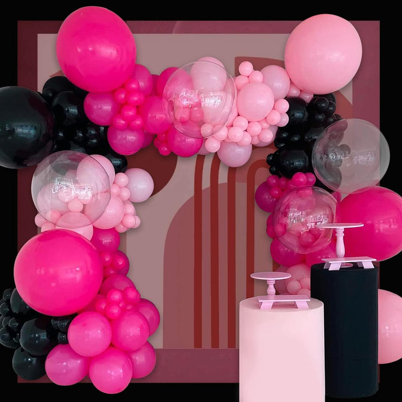 Valentine'S Day Black And Hot Pink Balloon Garland Kit 160 Pcs Rose Re