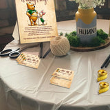 The Bear Wood Frame With 36 Guest Game Cards,Classic Winnie Themed How Big Is Mommy'S Belly Party Birthday Game Decorations | 3 Tape Measure Included