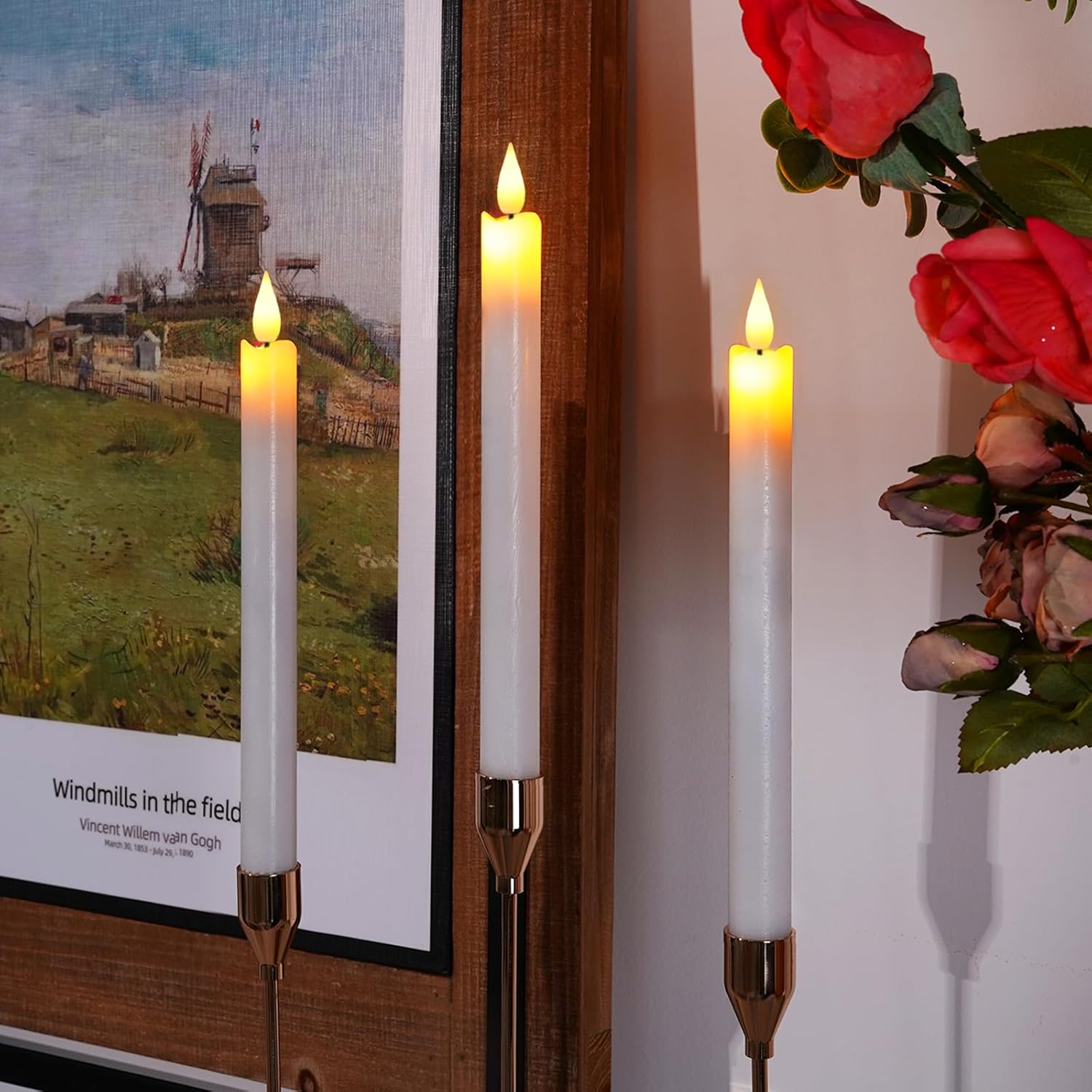 Real Wax Flameless Taper Candles, 9.6 Inches Led Candlesticks With 3D Wick, Flickering Flame Battery Operated Candles For Wedding Christmas Decor, 6Pcs