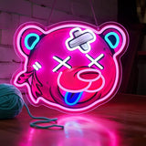 Pink Bear Neon Sign Dimmable LED Wall Light Acrylic Bear Head Decor for Girls Room Bedroom