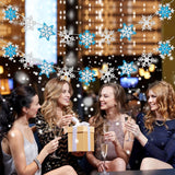 Glitter Frozen Snowflake Garland Banner Winter White And Blue Snowflakes For Wonderland Frozen Party Decorations, Birthday And Christmas Deco