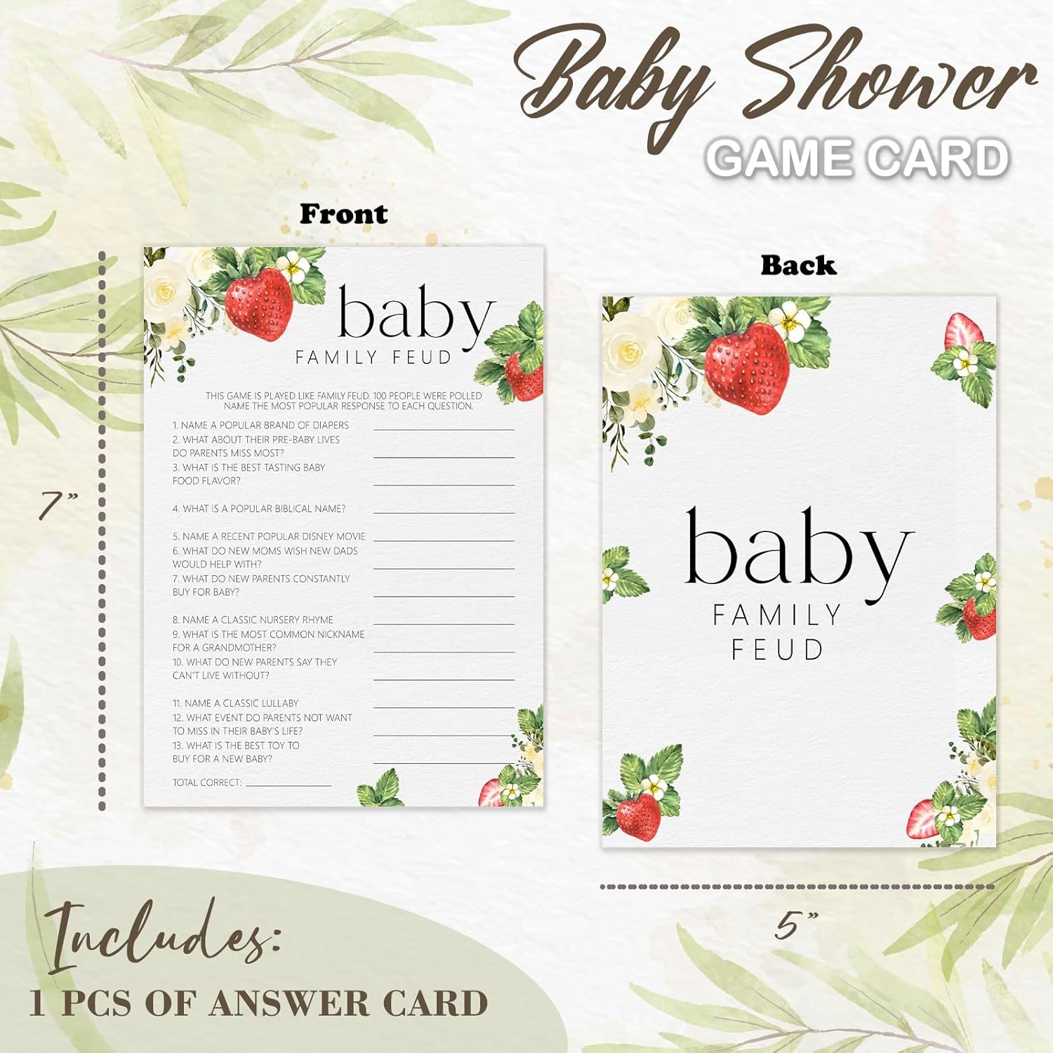 Hilarious Gender Reveal Games For Adults Women Men, Strawberry Sweet Family Feud Game Cards For Party Decorations Favors Ideas -30 Pcs, 5X7 In - H03
