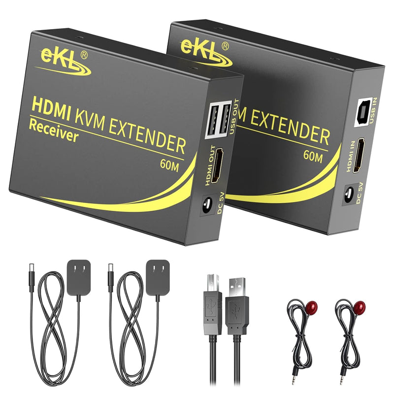 Kvm Extender Hdmi Usb 60M/196Ft Over Utp Cat5E/6 Ethernet Cable Supports 1080P