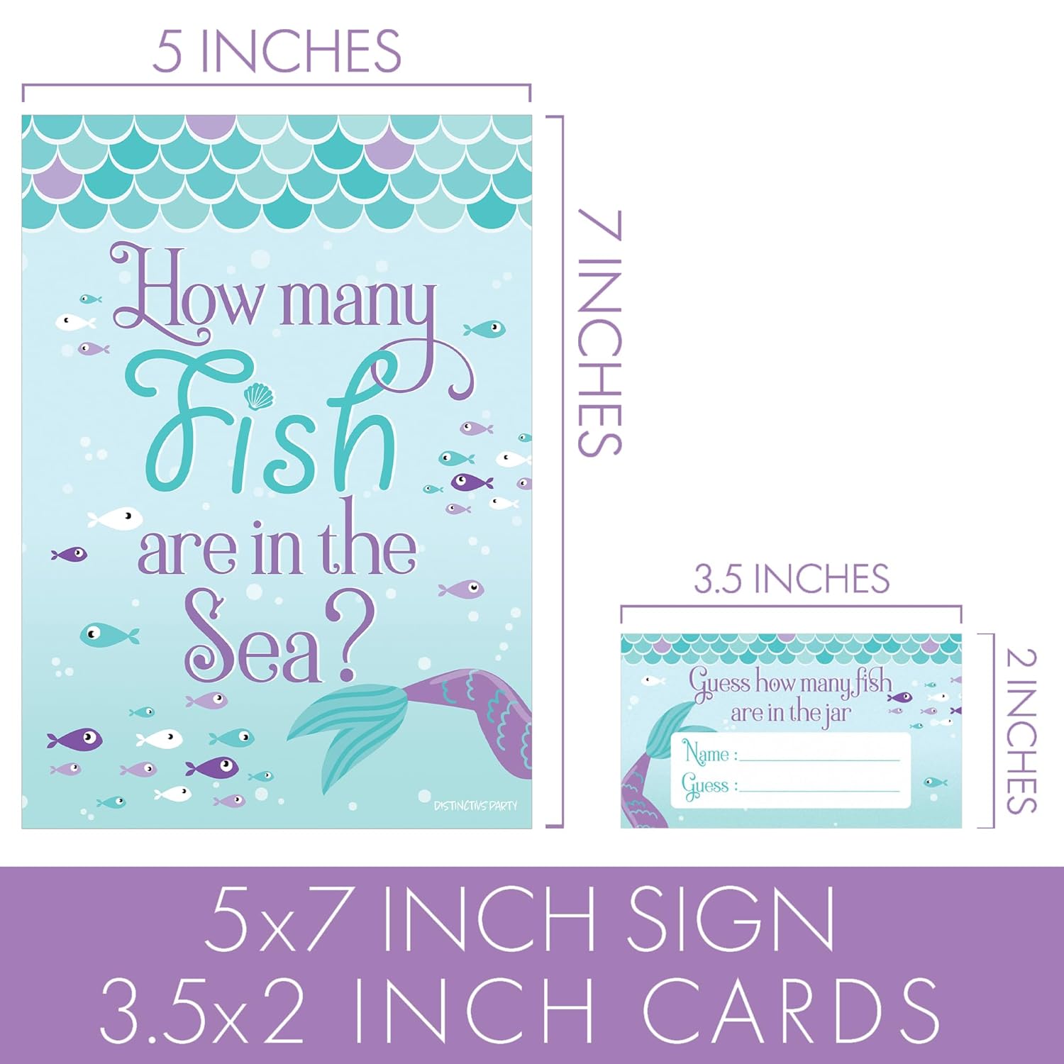Guess How Many Fish In The Sea Party Game, Mermaid Birthday Game (1 Sign & 30 Guessing Cards)