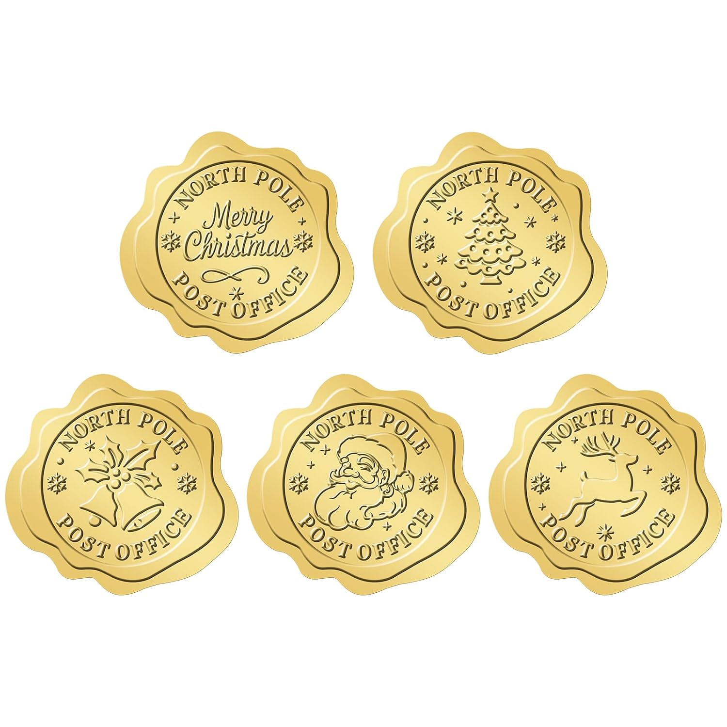 Christmas Embossed Stickers - 300Pcs 1.5 Inch Gold Merry Christmas Sticker Self-Adhesive North Pole Stickers Xmas Card Sticker For Envelope Seals Cards Ornaments Crafts
