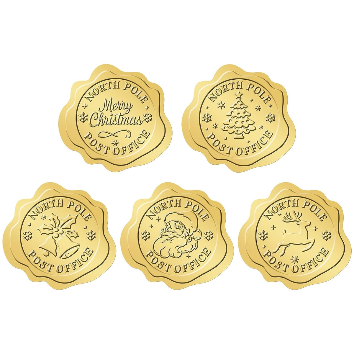 Christmas Embossed Stickers - 300Pcs 1.5 Inch Gold Merry Christmas Sticker Self-Adhesive North Pole Stickers Xmas Card Sticker For Envelope Seals Cards Ornaments Crafts