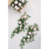 4Pcs Pink & Sage Green Hanging Flowers Garland Wedding Chair Decorations Aisle Pew Floral Swag Artificial Flowers For Ceremony Chair Back Floral Decor Reception Church Party