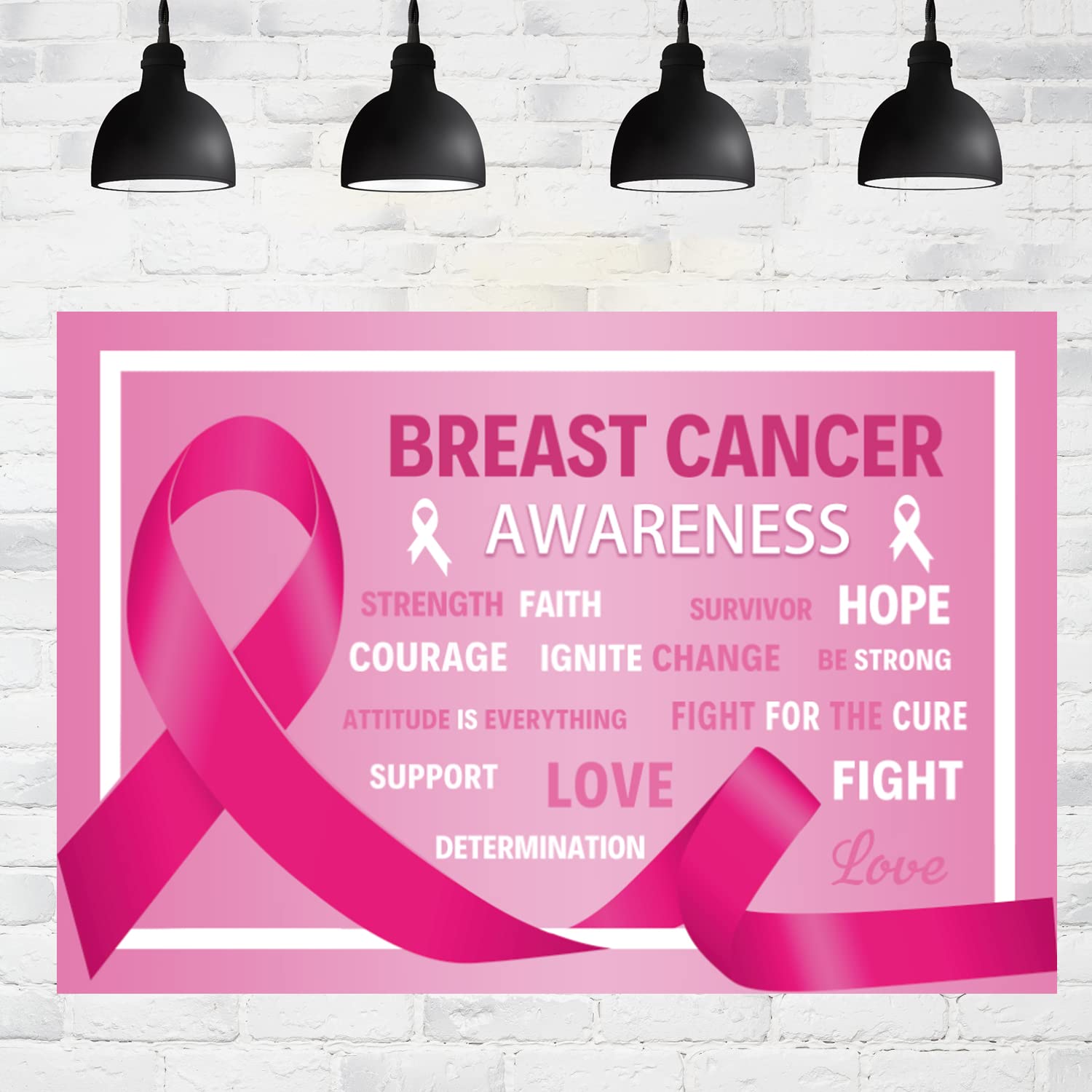 Breast Cancer Awareness Banner Backdrop Decorations Pink Ribbon Shapes Party Banner Breast Cancer Charity Activities Fundraising Gathering Banner (style 3)