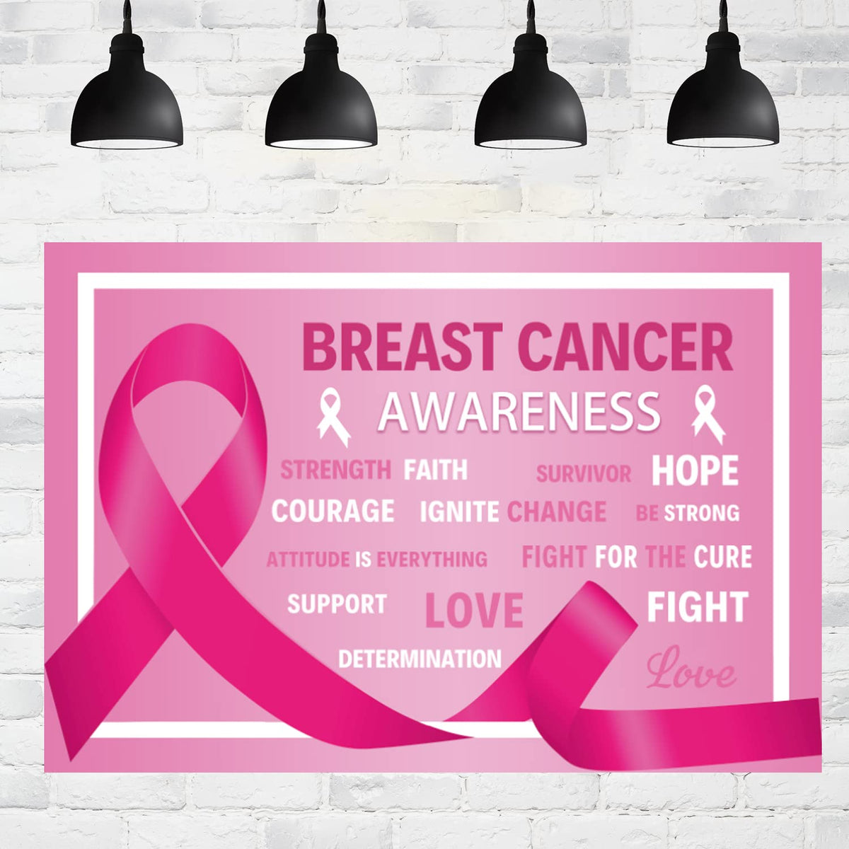 Breast Cancer Awareness Banner Backdrop Decorations Pink Ribbon Shapes Party Banner Breast Cancer Charity Activities Fundraising Gathering Banner (style 3)