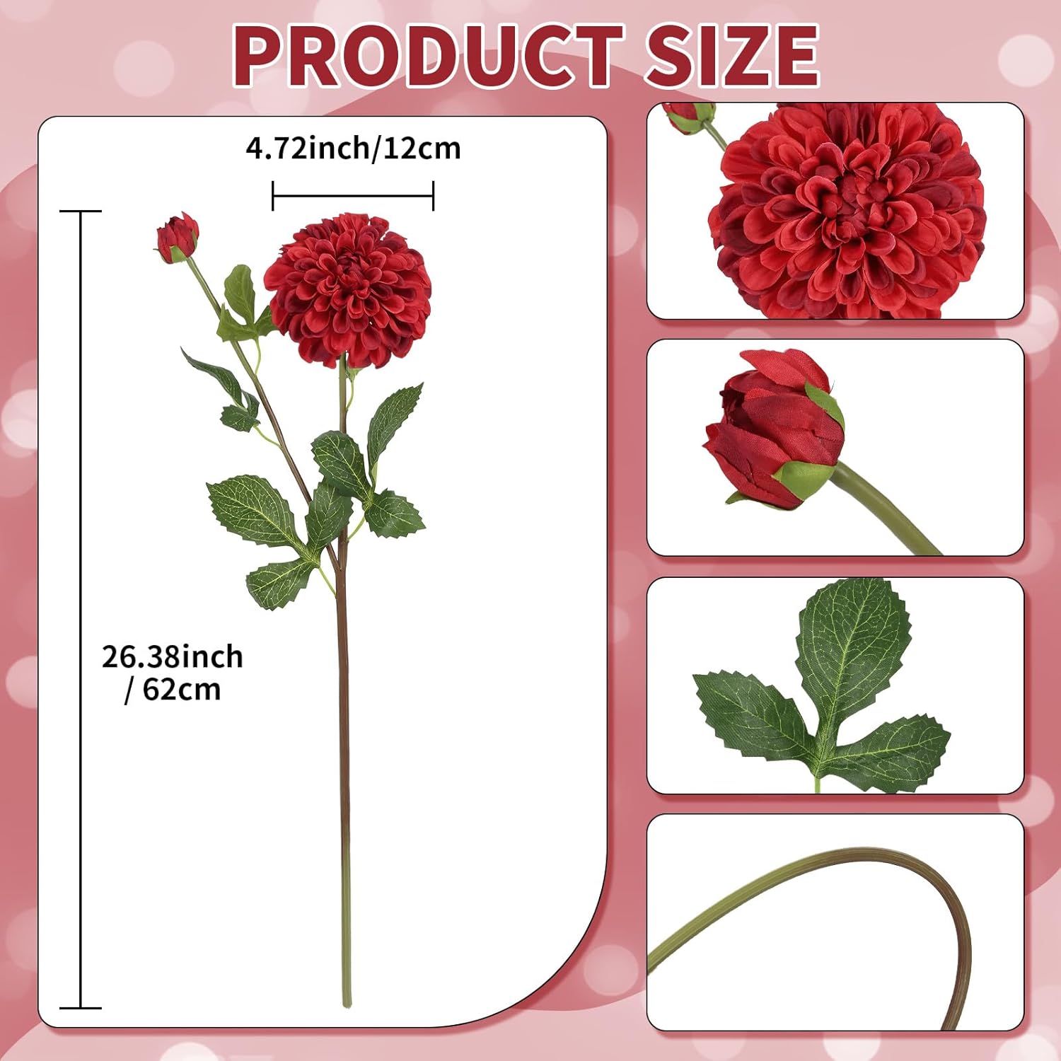 4Pcs Artificial Dahlia Flowers Realistic Silk Dahlia Flowers 29" Long Stem Faux Flowers With Buds For Tall Vase Diy Bouquet Home Wedding Decor (Red)