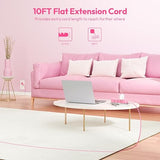 Pink Power Strip 9 Outlets 3 USB Ports 10FT Flat Extension Cord Wall Mount