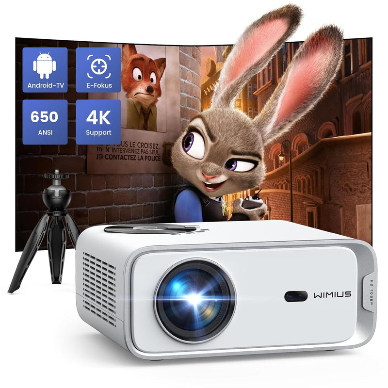 4K Projector, 1080P, 650 ANSI, WiFi Bluetooth, Electric Focus, Android TV