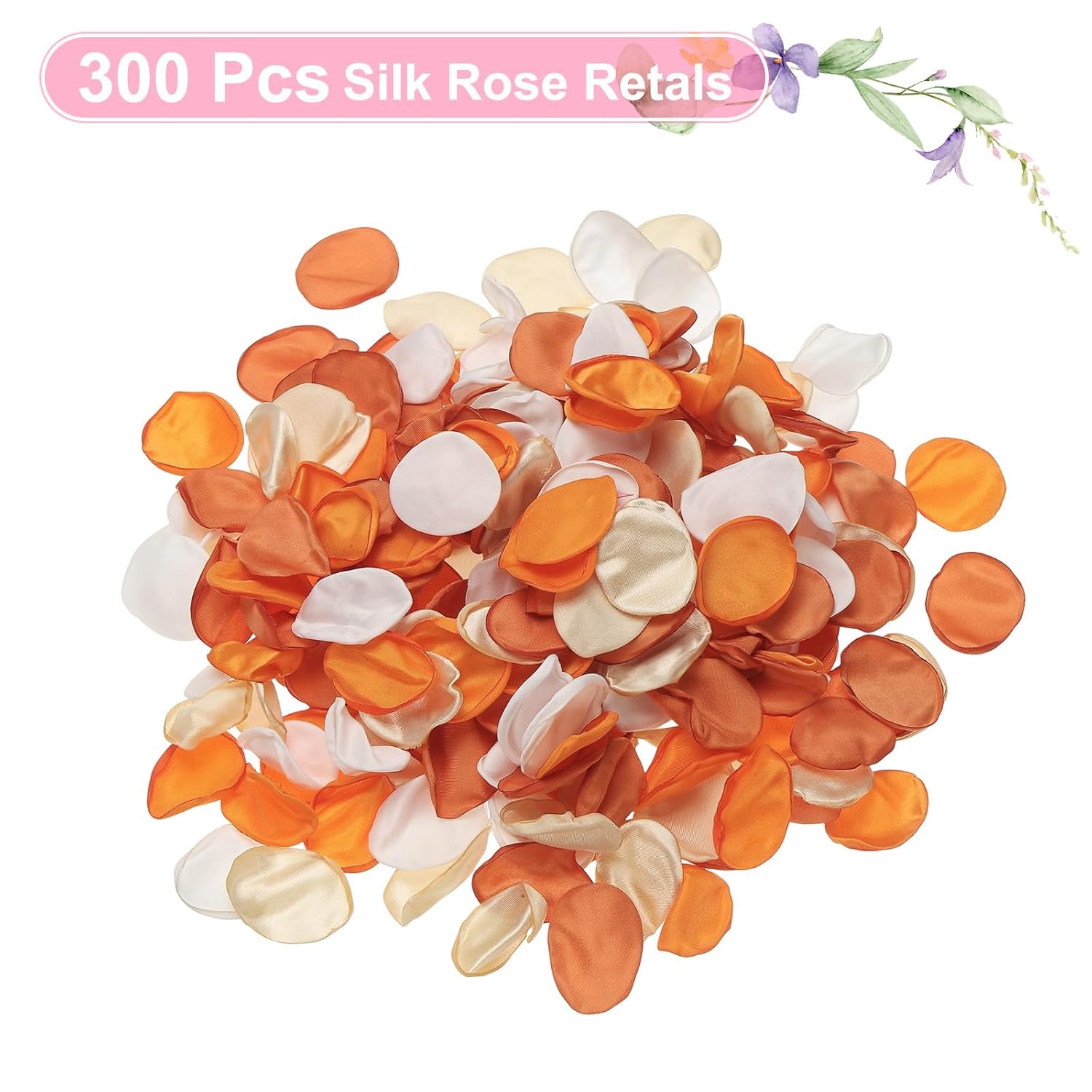 300Pcs Artificial Rose Petals Fake Silk Flower Petals For For Wedding Party Proposal Anniversary Decoration, White/Light Orange/Orange