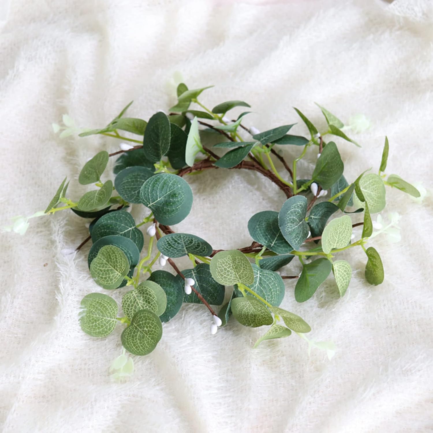 4 Pieces Pillar Candle Rings Wreaths, Artificial Eucalyptus Leaves Wreaths Greenery Candleholders, Rustic Farmhouse Decorative Wreath For Easter Christmas Wedding Party Home Table Door
