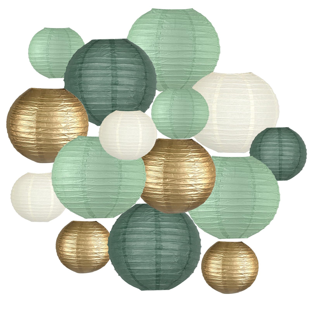 15-Pack Sage Green Gold Paper Lanterns Party Decorations