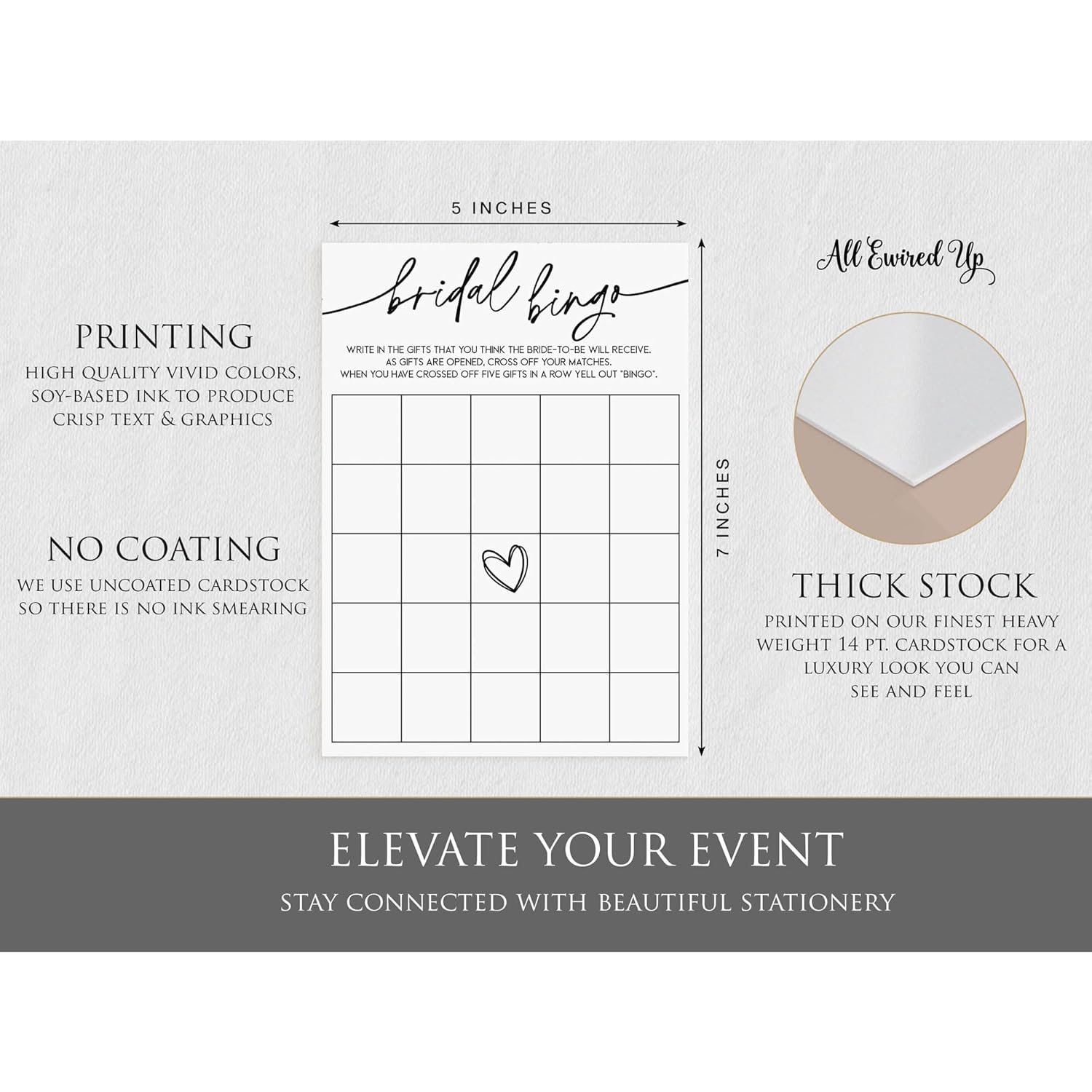 50 Bridal Bingo Cards (50-Cards) Gift Wedding Shower Engagement Game Activity, Bachelorette, Rehearsal Dinner, Minimalist
