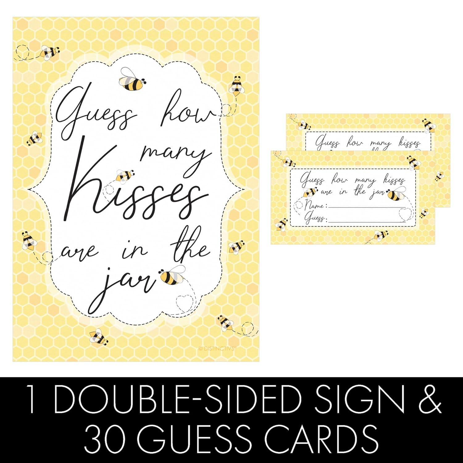 Bee Baby Shower Games, How Many Kisses Baby Shower Game (Sign With Cards)