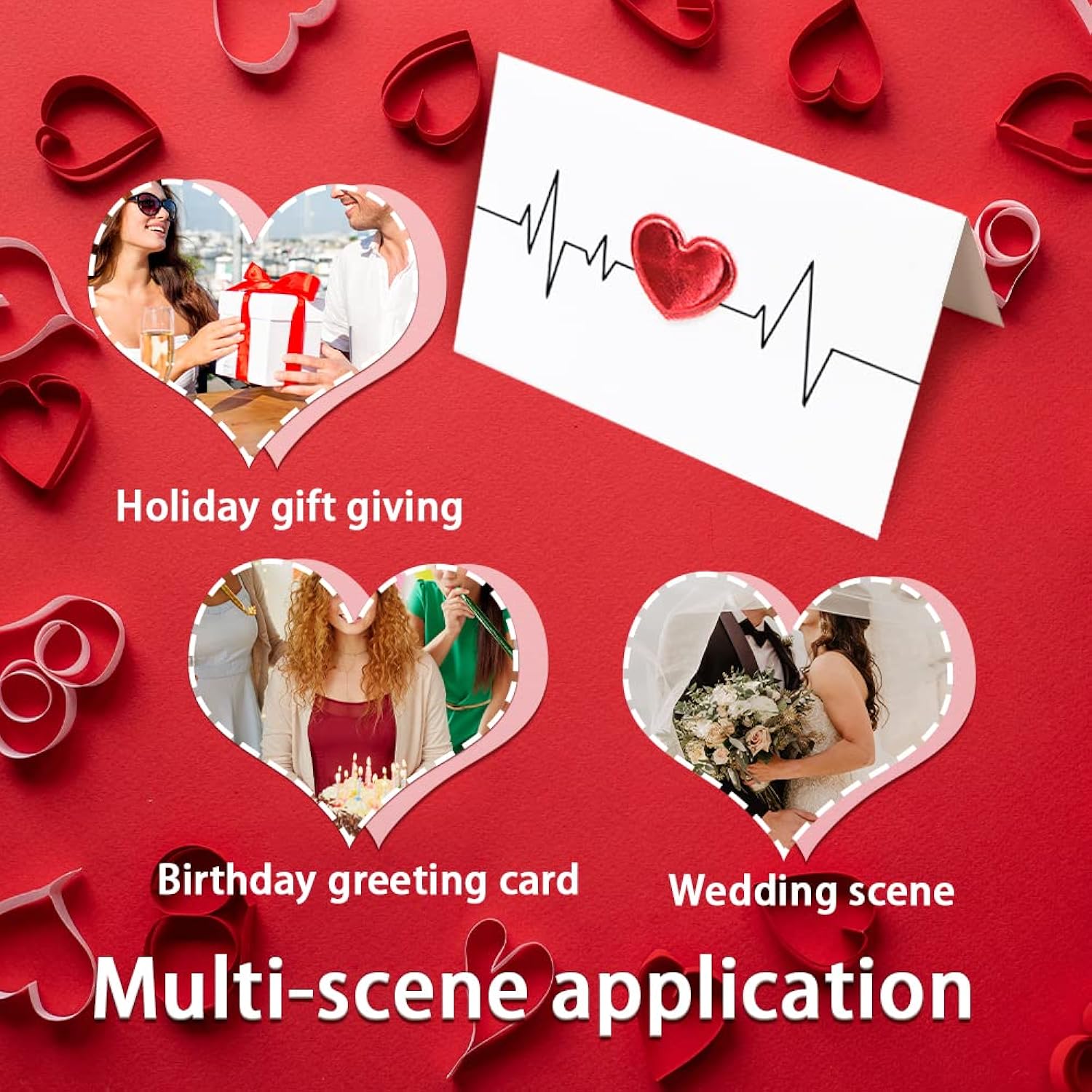 8 Pack Valentines Day Cards With 8 Envelopes, Blank Note Cards With Hearts, Anniversary Love Cards For Her Or Him, Thank You Greeting Birthday Cards, 4 X 6 Inch (Heartbeat)