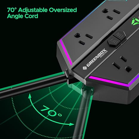 Gaming Surge Protector Power Strip 6 Outlets 4 USB Ports PD20W RGB Lighting 4000J Black