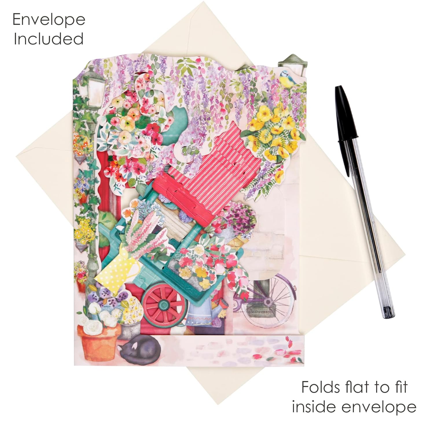 SANTORO Swing Card, 3D Pop Up Greeting Card - Florist And Flower Cart - For Her, For Mom, Birthday, Mother's Day