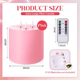 Valentine'S Day Pink Extra Large Flameless Candles 6'' X 6'' Led Battery Operated Real Wax 3 Wicks Flickering Pillar Candle With Remote Control Timer For Home Wedding Party Decoration