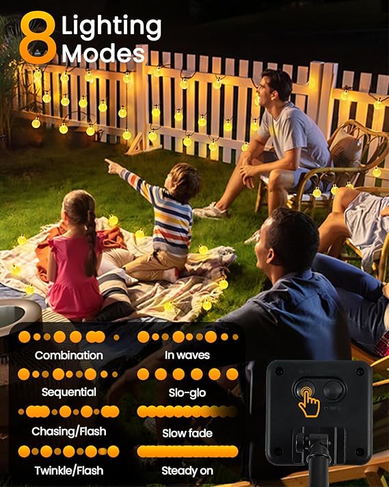 2 Pack 64FT Crystal Globe Solar String Lights 100 LED Waterproof Patio Garden Lights