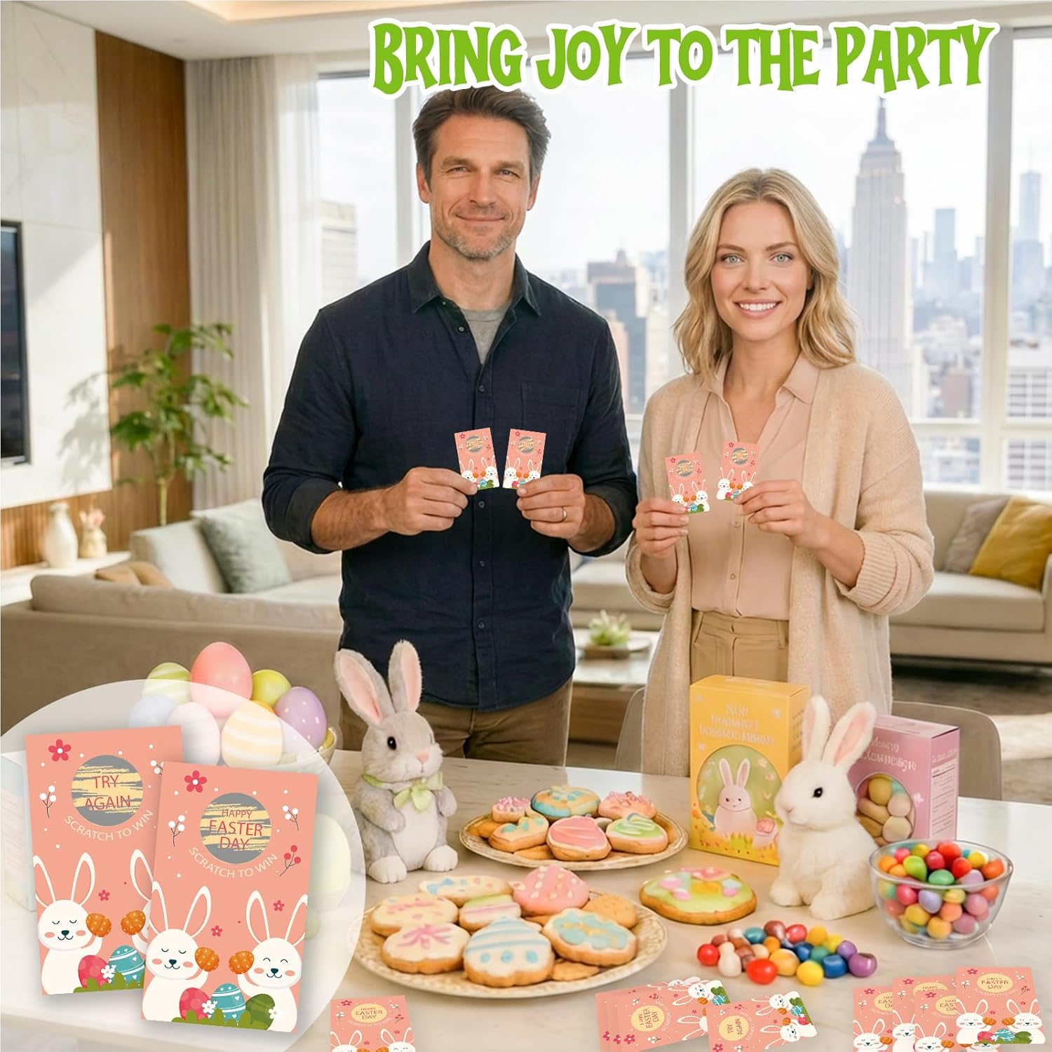 Easter Scratch Off Cards - 50 Pack Funny Easter Bunny Party Games - Spring Party Cards For Holiday - Eggs Holiday Ice Breaker Game For Family -A01