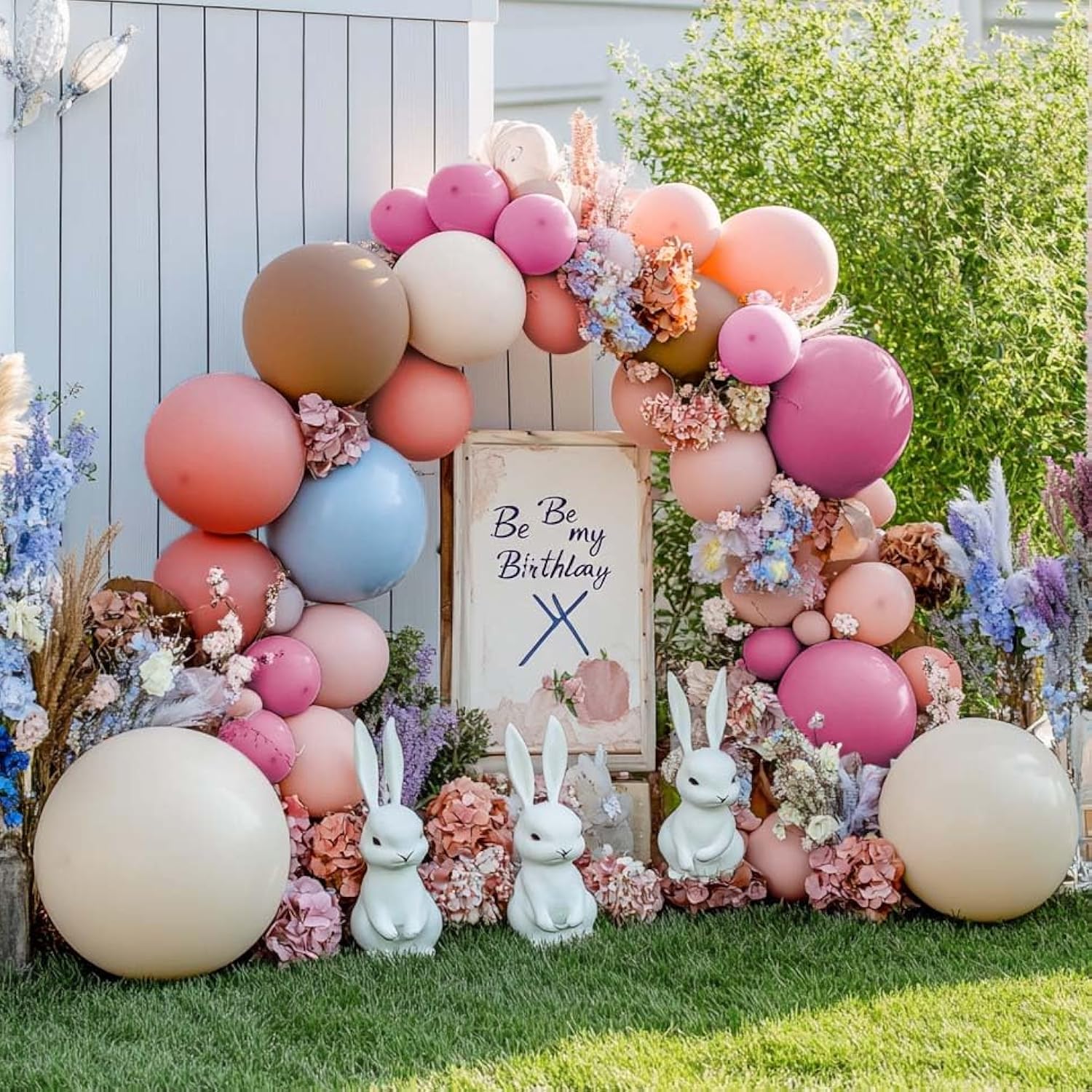 Dusty Pink Balloon Garland Boho Balloons Pastel Balloon Arch Kit Latex Thick 18/12/5In Blue Brown White Sand Balloon Set For Bridal Shower Girl Birthday Baby Shower Bachelorette Party Decorations