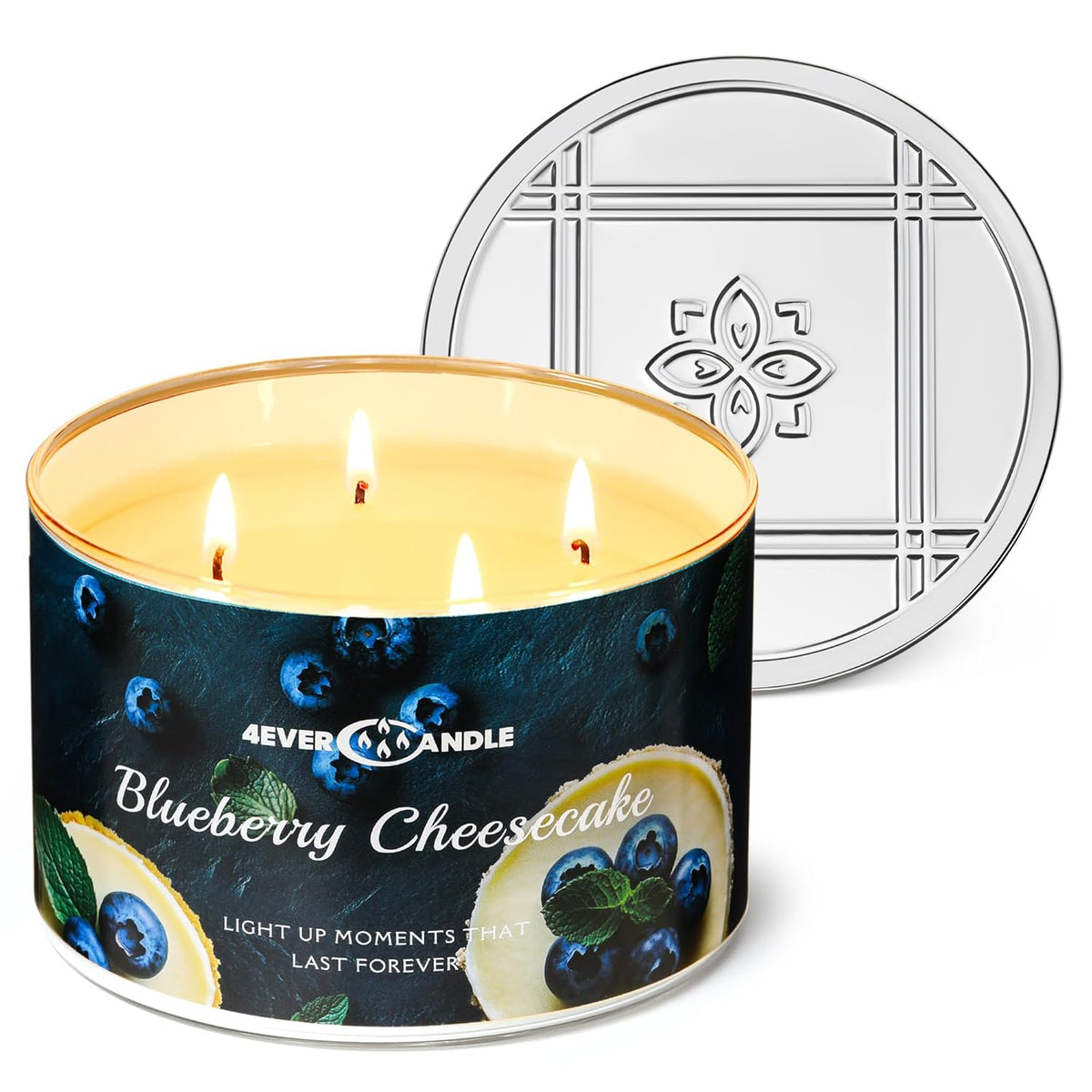 4Ever Scented Candles | 4-Wick 18Oz Soy Wax Candle | Up To 50Hrs Clean Burn | Aromatherapy Candles For Home Scented | Gifts For Women & Mom, Blueberry Cheesecake