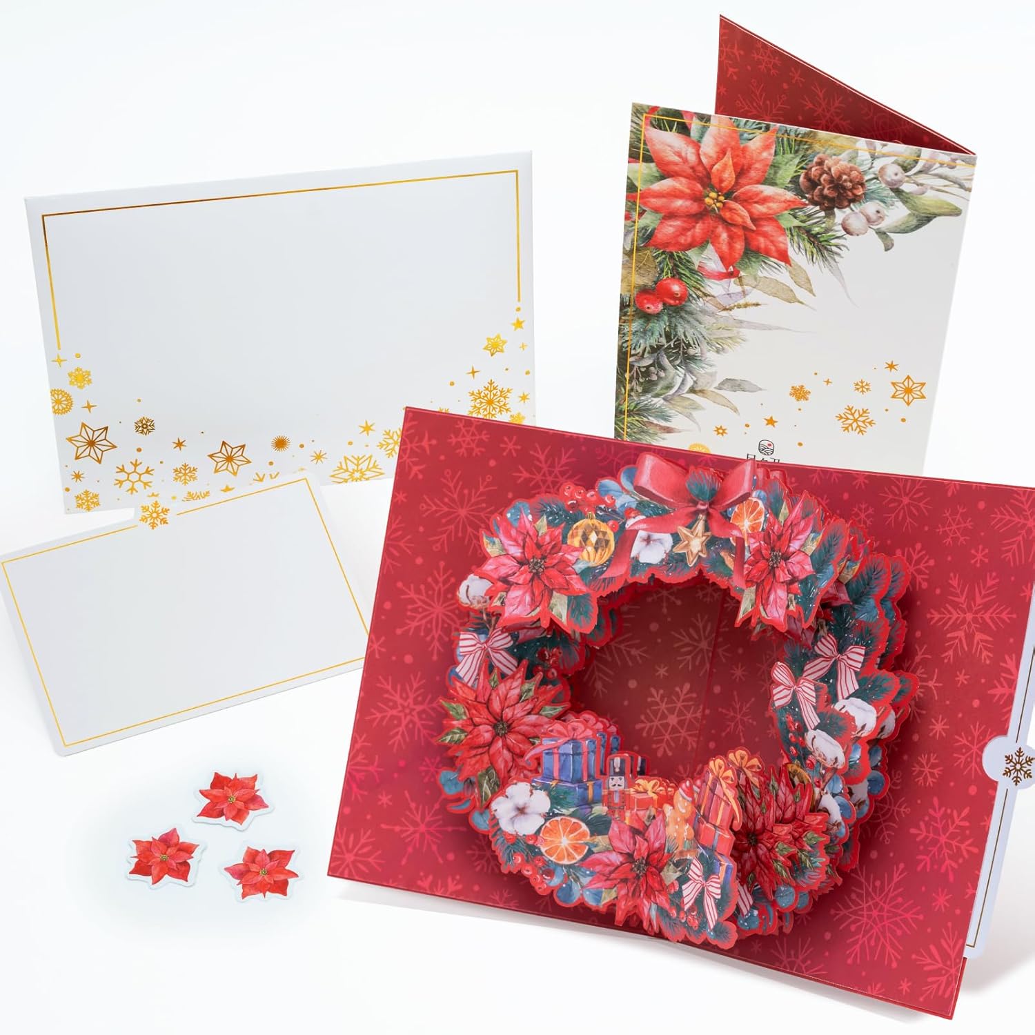 3D Pop-Up Christmas Wreath Card | With Slide-Out Message Note | Handcrafted Holiday Greeting Card | Perfect For Christmas, Holiday Wishes & Winter Greetings | Designed In Japan
