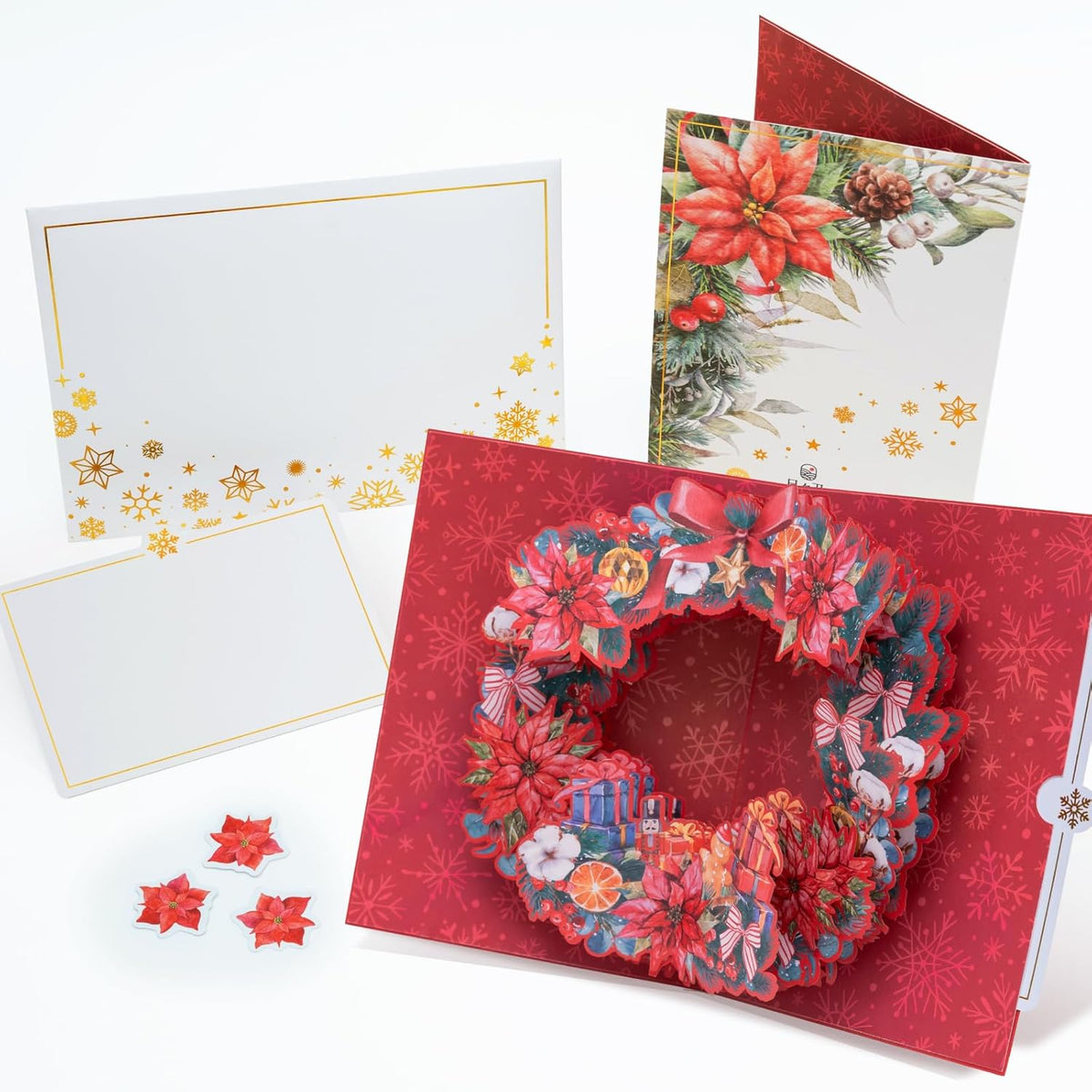 3D Pop-Up Christmas Wreath Card | With Slide-Out Message Note | Handcrafted Holiday Greeting Card | Perfect For Christmas, Holiday Wishes & Winter Greetings | Designed In Japan
