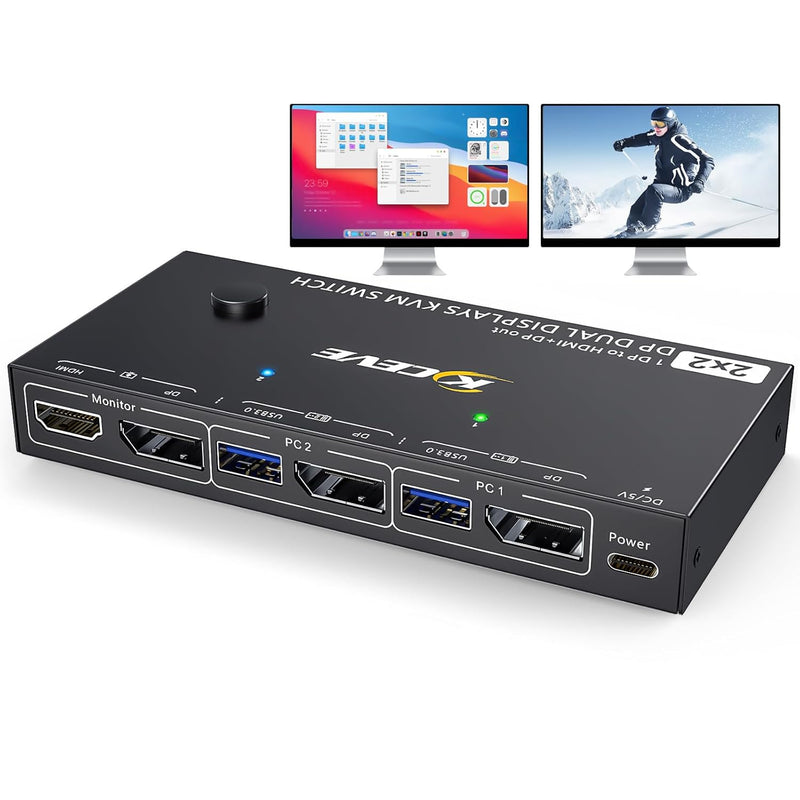 Mst Displayport Kvm Switch 2 Monitors 2 Computers 4K@144Hz,(1 Dp In,Dp+Hdmi Ou