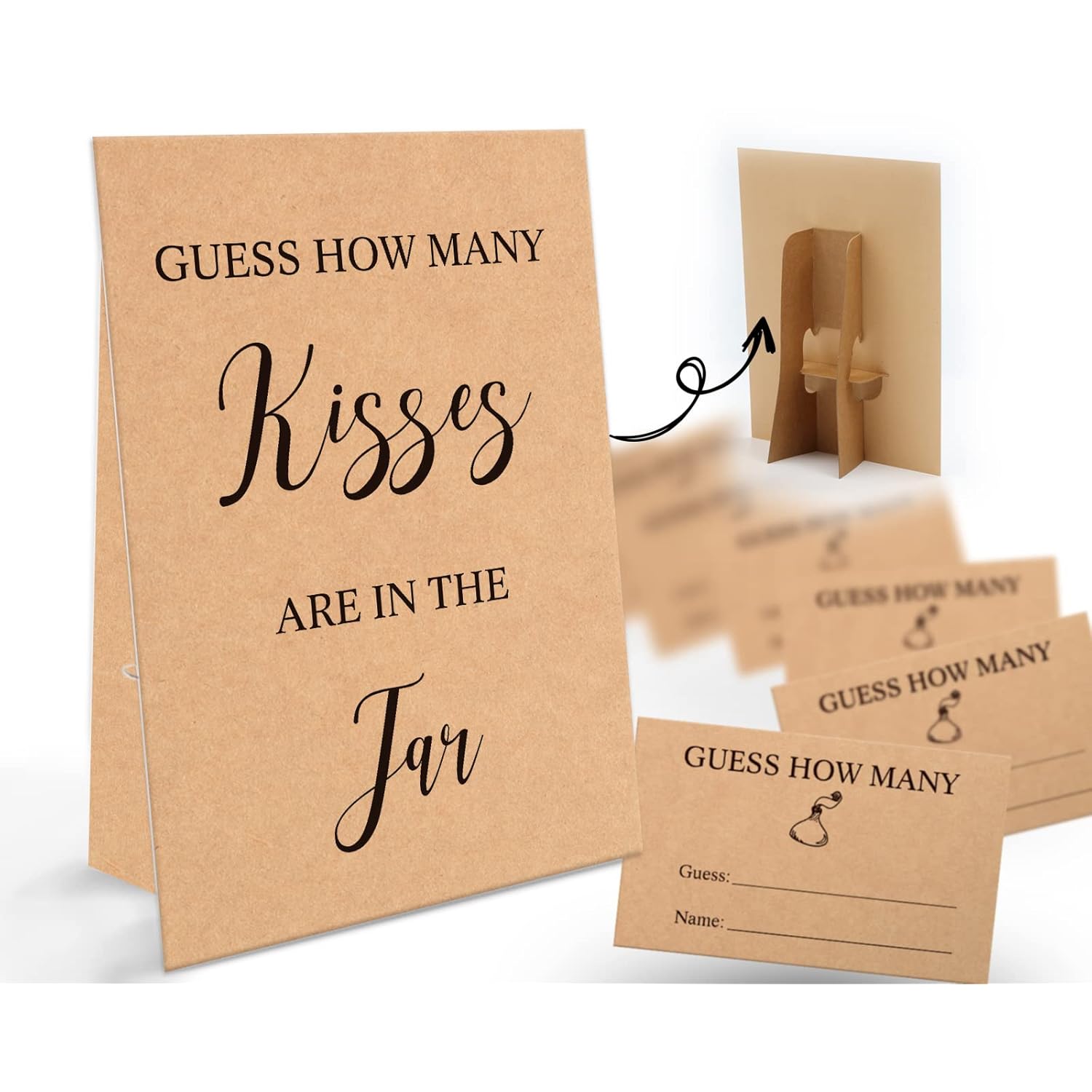Gu... How Many Kisses Are In The Jar Game-1 Standing Sign And 50 Guessing Cards, Kraft Bridal Shower Games, Baby Shower Sign, Baby Shower Favors And Weddings Party Decoration-22