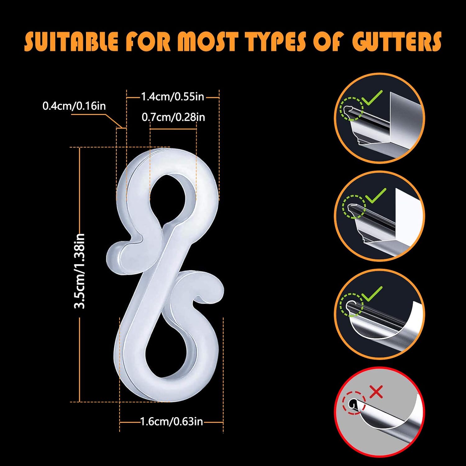 100 Pcs Mini Plastic Gutter Hanging Hooks For Outdoor Christmas Lights, S Clips For Party, Birthday, Wedding Decoration(A)