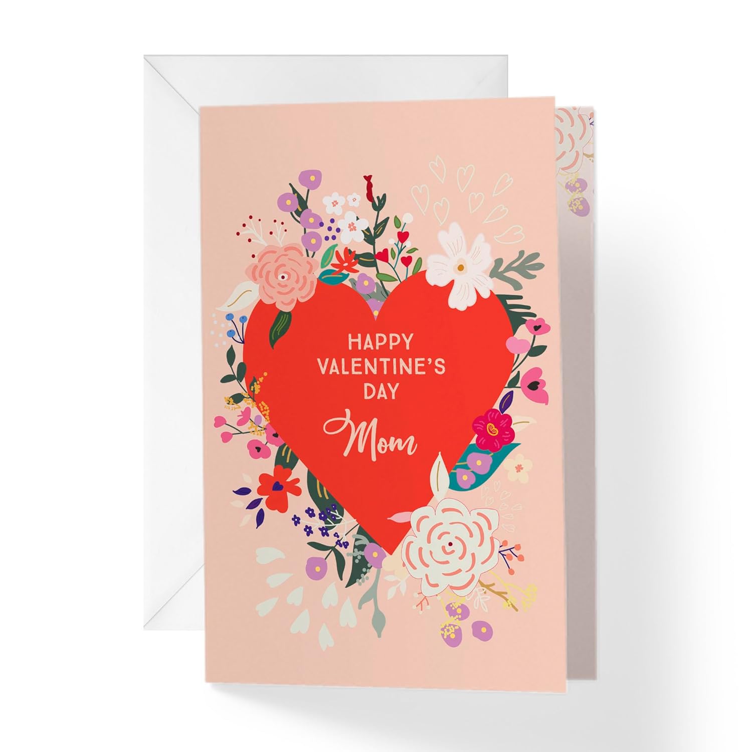 Valentine'S Day Card For Mom | Flowers In Heart | Eco-Friendly Paper | 5'X7.5' | Single Card + Envelope | Women Owned Small Business Made In Usa
