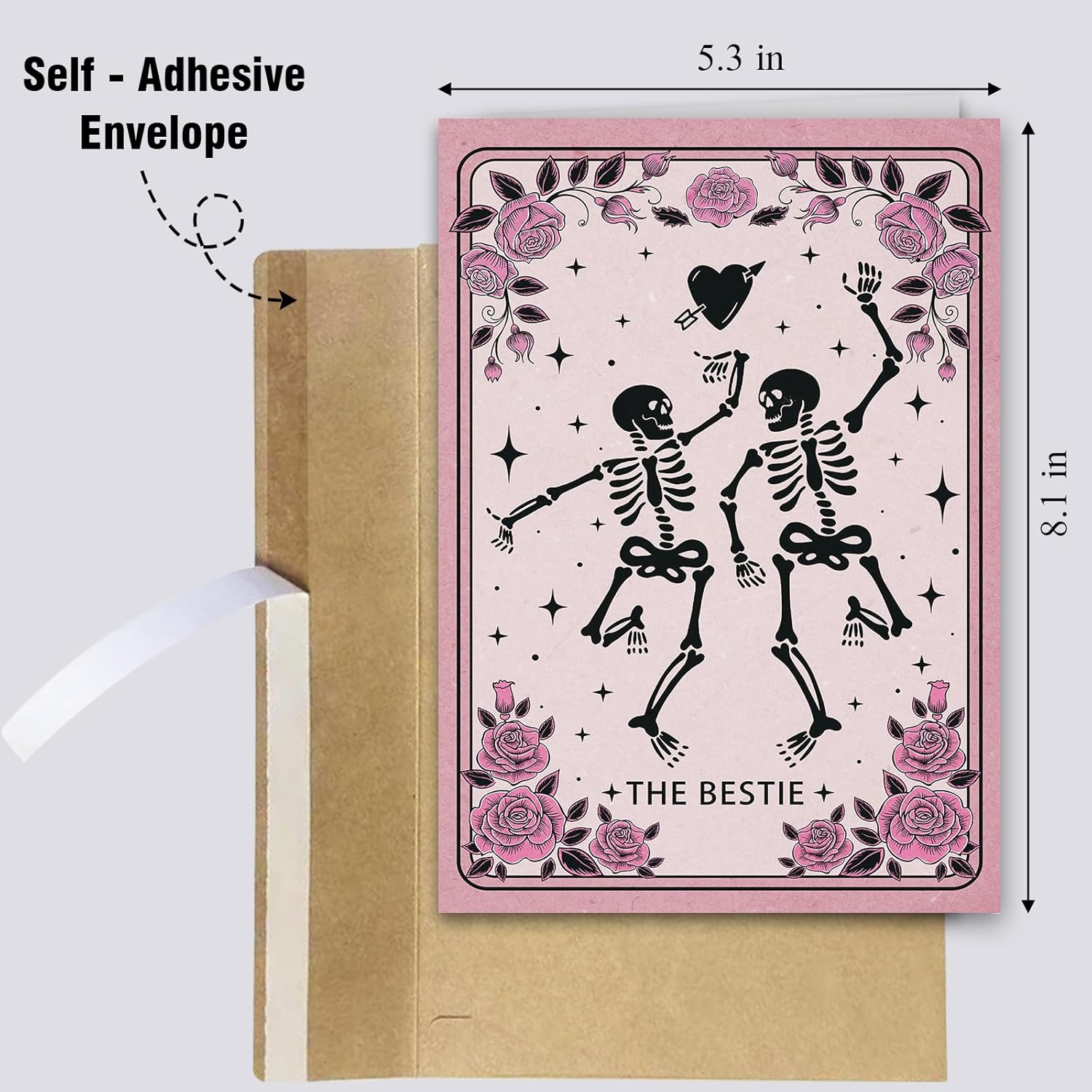 Spooky Skeleton Bestie Birthday Card, Halloween Birthday Card For Bestie Bff, Tarot Themed Friendship Cards For Women Friends, Gothic Galentine'S Day Cards Gift