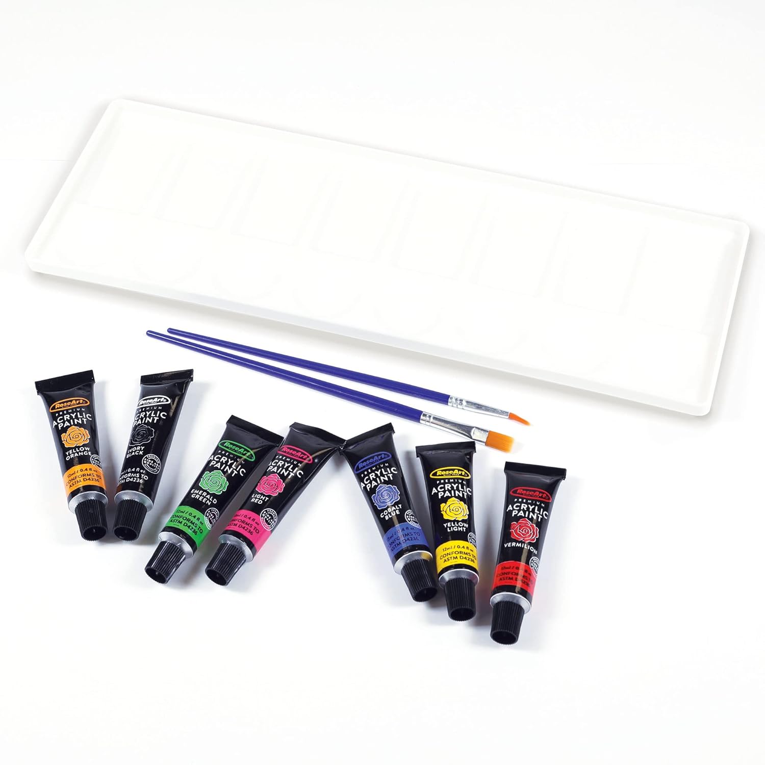 Rose Art Premium 30ct Acrylic Paints Set, Professional Painting Set Complete with 30 Acrylic Paint Colors and Bonus 2 Paint Brushes and Paint Palette