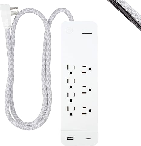 Surge Protector Power Strip with USB Ports 4 Ft Braided Extension Cord